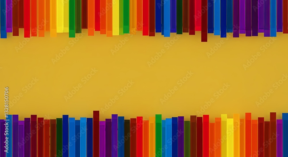 Poster A yellow background with a rainbow of colored blocks on it