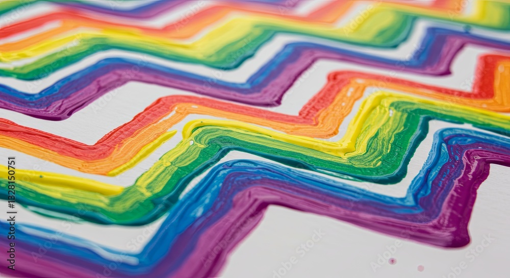 Aufkleber a rainbow is painted on a white background in a zigzag pattern