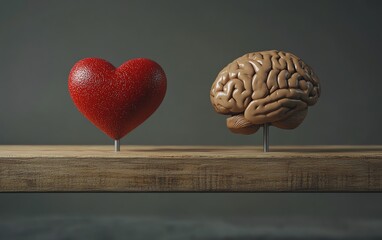 Heart and brain balanced delicately on a beam
