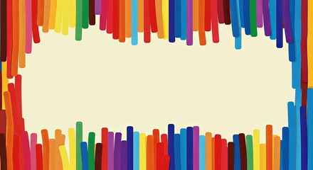 A colorful painting of rainbow stripes with a white background