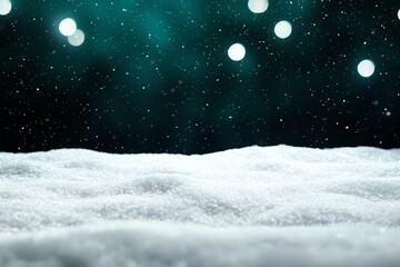 Fototapeta premium Winter Snowdrift with Falling Snow and Bokeh Lights in Dark Sky