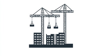 Construction site cranes lifting materials for building