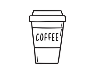 paper coffee cup doodle hand drawn icon. Outline drawing paper cup of coffee line clipart symbol