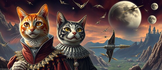 renaissance cats in digital art sci-fi fantasy style