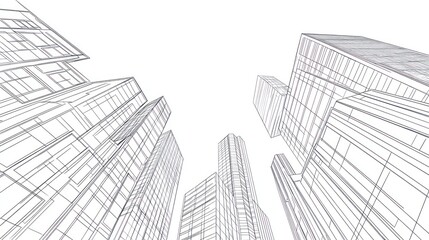 Fototapeta premium Architectural drawing of skyscrapers, looking up, design, illustration