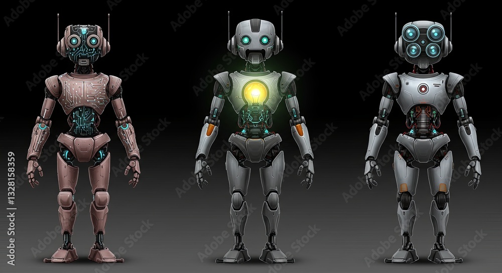 Poster Three robots with different colors and designs