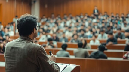 Man delivering a presentation to a large audience