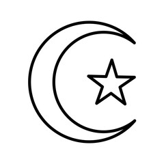 Moon and star line illustration. Simple and flat design isolated on white background.