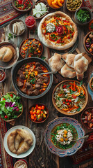 Savory Spread of Traditional Uzbek Cuisine: Colorful Array of Plov, Manti, Somsa, and Lavash