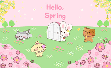 귀여운 동물이 있는 봄템플릿