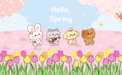 귀여운 동물이 있는 봄템플릿