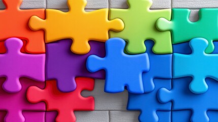 Fototapeta premium Colorful Puzzle Pieces Laying on a Wooden Surface for Fun Activity