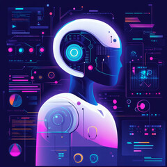 Humanoid Robot in Digital Interface with Data Streams and Code