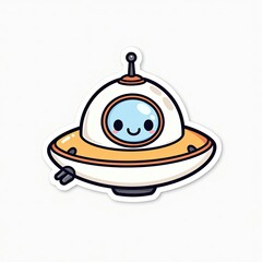 Cute Cartoon UFO with Smiling Face and Bright Colors for Kids