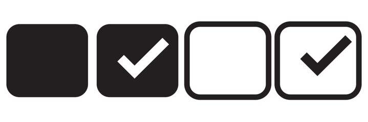 Square checkbox set. Blank and checked checkbox stroke line art vector icon for app or website. Survey icon.