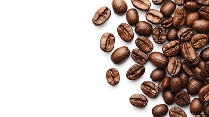 Fototapeta premium Coffee Bean Roasting Process, Isolated Coffee Beans on White Background for Culinary and Beverage Use