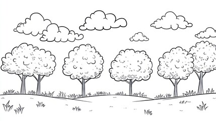 Simple black and white cartoon forest landscape