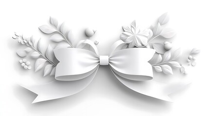 Naklejka premium Intricate White Floral and Ribbon Bow Design for Decorative Elements, 3d ribbons and flowers artwork