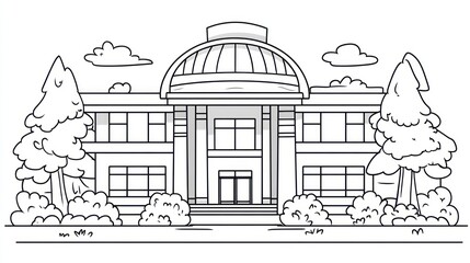 Fototapeta premium Simple black and white school building illustration