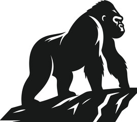 silhouette of a gorilla on a rocky cliff