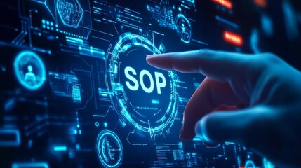 Digital Standard Operating Procedures in screen touch by hand businessman 