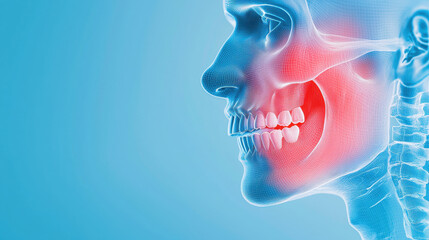 Obraz premium Digital illustration of human skull highlighting jaw pain