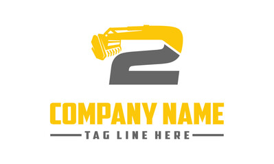 Letter number 2 mulching, excavator logo vector , Land Clearing Mulcher vector art	
