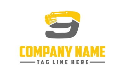 Letter number 9 mulching, excavator logo vector , Land Clearing Mulcher vector art	
