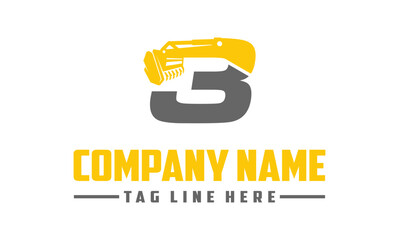 Letter number 3 mulching, excavator logo vector , Land Clearing Mulcher vector art   © Shenju