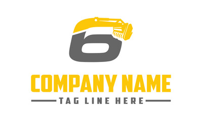 Letter number 6 mulching, excavator logo vector , Land Clearing Mulcher vector art   © Shenju