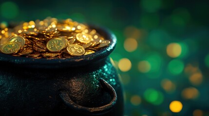 Pot of gold, overflowing with coins