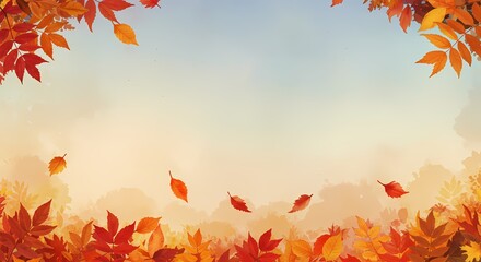 Watercolor drawing of falling leaves in autumn season