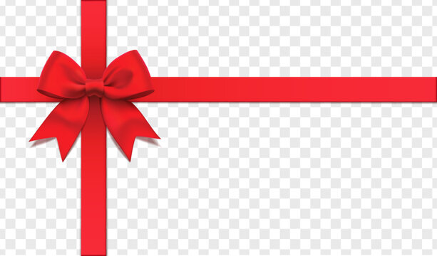 3d realistic vector icon illustration. Red silky ribbon with a bow. Isolated gift present red silk bow design element for holidays, gift boxes, satin warping decor.