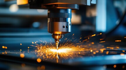 Industrial laser cutting machine in action