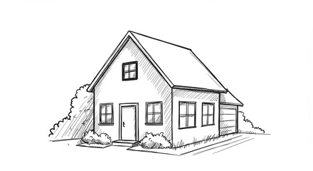 A house with a white roof and a garage