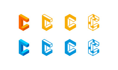premium logo business initial C 3d perspective