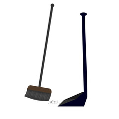 A broom and dustpan sweep up the trash