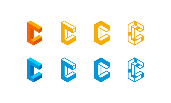 premium logo business initial C 3d perspective