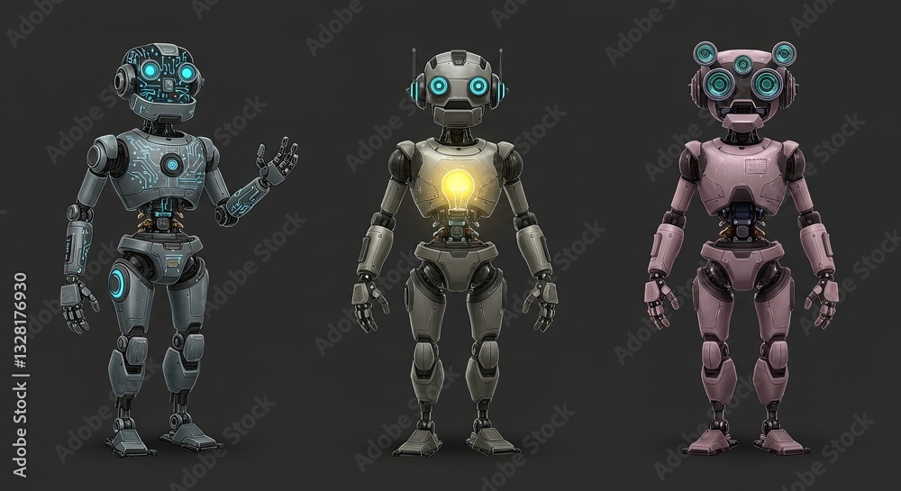 Aufkleber three robots with different colors and designs
