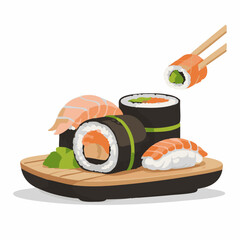 Colorful 2D Flat Cartoon Sushi Clip Art Bundle - Transparent PNG, Japanese Food Illustrations