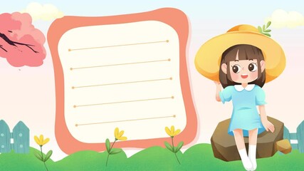 Little girl with a blank board video animation. Professional and Fun Animated Video with Text Placeholders