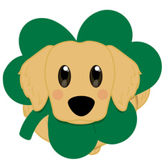 St. Patrick's Day dog clipart, Irish golden retriever digital art, lucky puppy with shamrock, green leprechaun dog illustration, festive Irish dog vector, 
