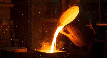 Molten Metal, Foundry, Industrial Process, Generative AI image.