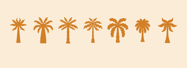 logo summer palm template set, tropical hand drawn illustrations palms, tropical concept, collection palm trees boho elements. © Yanka