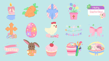 Colorful Easter themed vector illustration collection with playful elements.