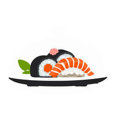 Colorful 2D Flat Cartoon Sushi Clip Art Bundle - Transparent PNG, Japanese Food Illustrations