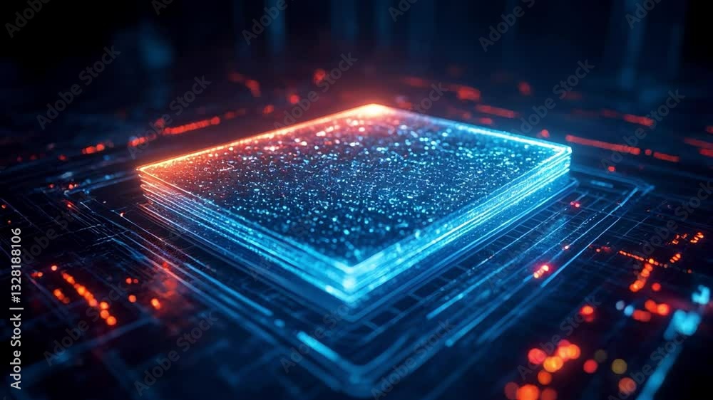 Poster glowing digital ledger futuristic technology with shifting codes in blockchain networks