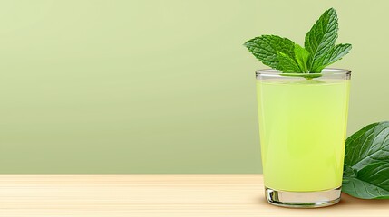 Refreshing Light Green Mint Drink on Wood Table