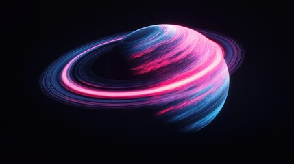 Glowing Planet Rings Space Fantasy Art