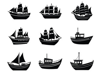 Set of fishing boat vector illustration